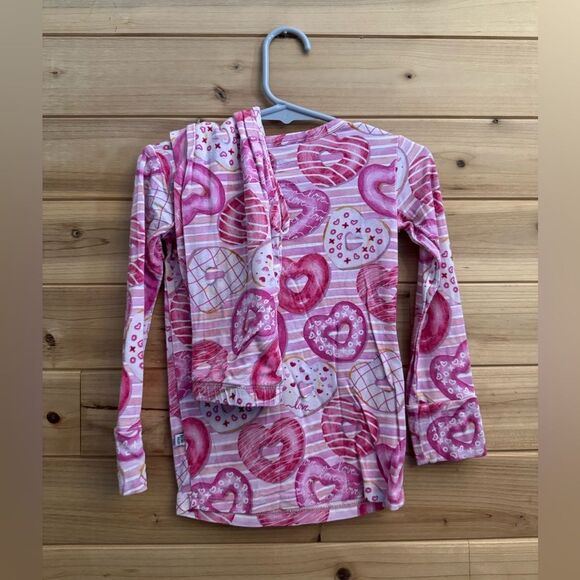 Birdie Bean Size 3T Bamboo Pink Hearts Valentine’s Day Long Sleeve Pajamas - Picture 6 of 8